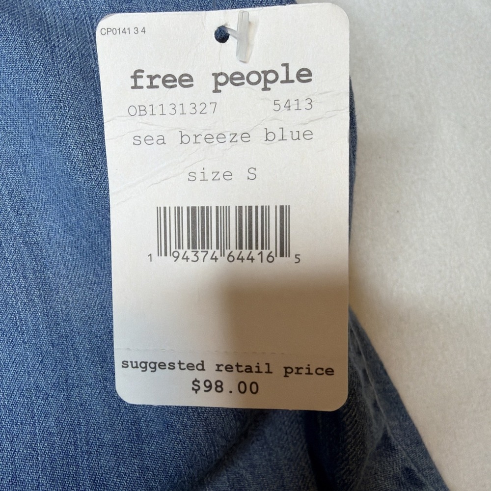Free People Sea Breeze Blue Halter Wide Leg Jumpsuit Women's S NWT Lyocell - Picture 11 of 16